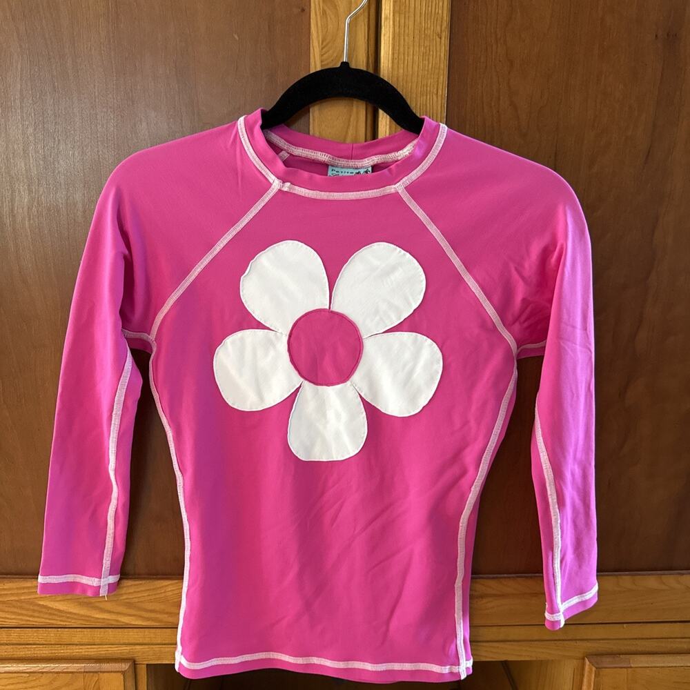 Petite Letarte Maui Hawaii Girls Hot Pink Long Sleeve Rash Guard Size 14 USA